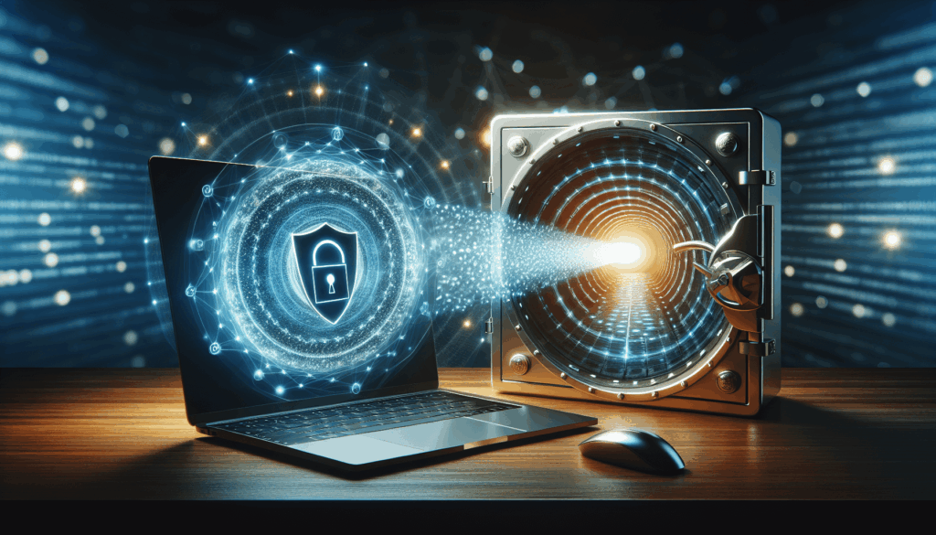 illuminated computer screen with shield and lock on display