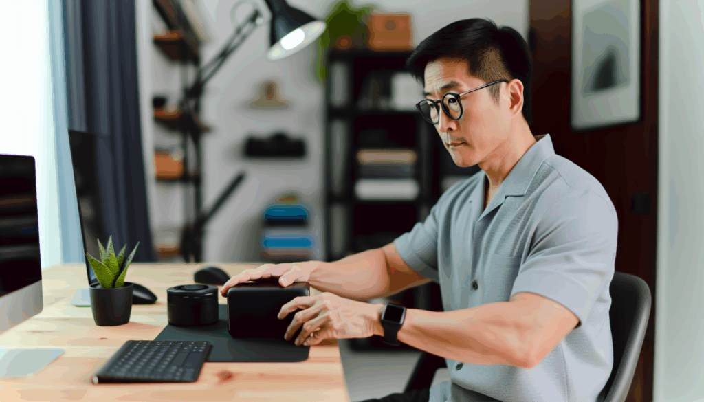 computer user safeguarding systems at desk to prevent against ransomware attacks