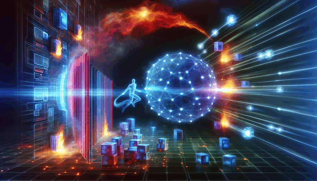 illuminated orb and person surrounded by data